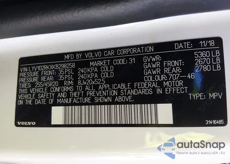 2019 Volvo Xc60 T5 Momentum from USA, damaged, VIN LYV102RKXKB298258